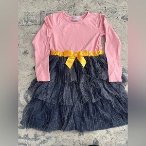 Hanna Andersson Pink and Yellow Kids Dress with Ruffled Skirt